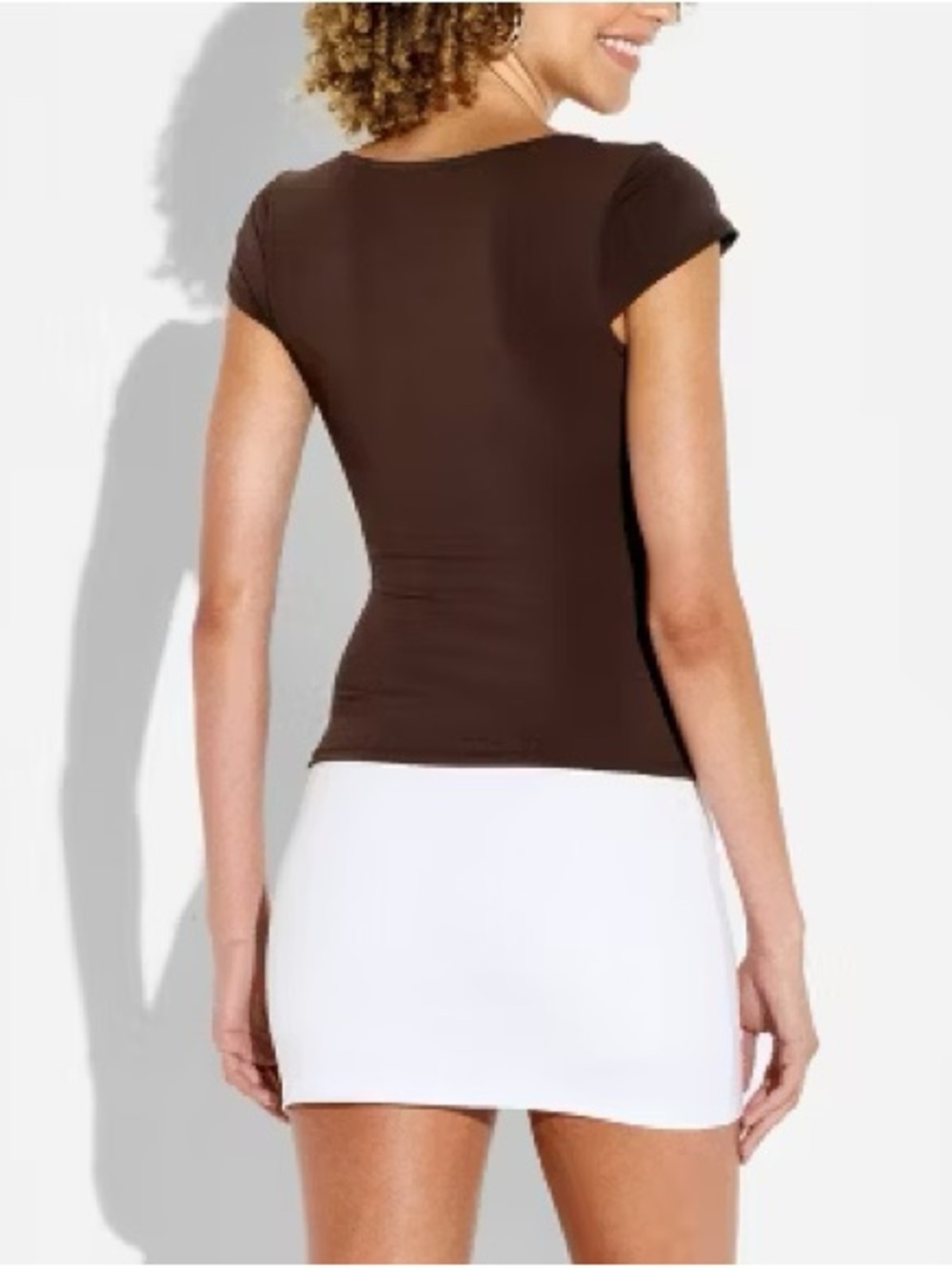 Wild Fable™ Picot Trim Cap Sleeve Deep V-Neck T-Shirt - Brown XXS | NWT - Picture 5 of 6